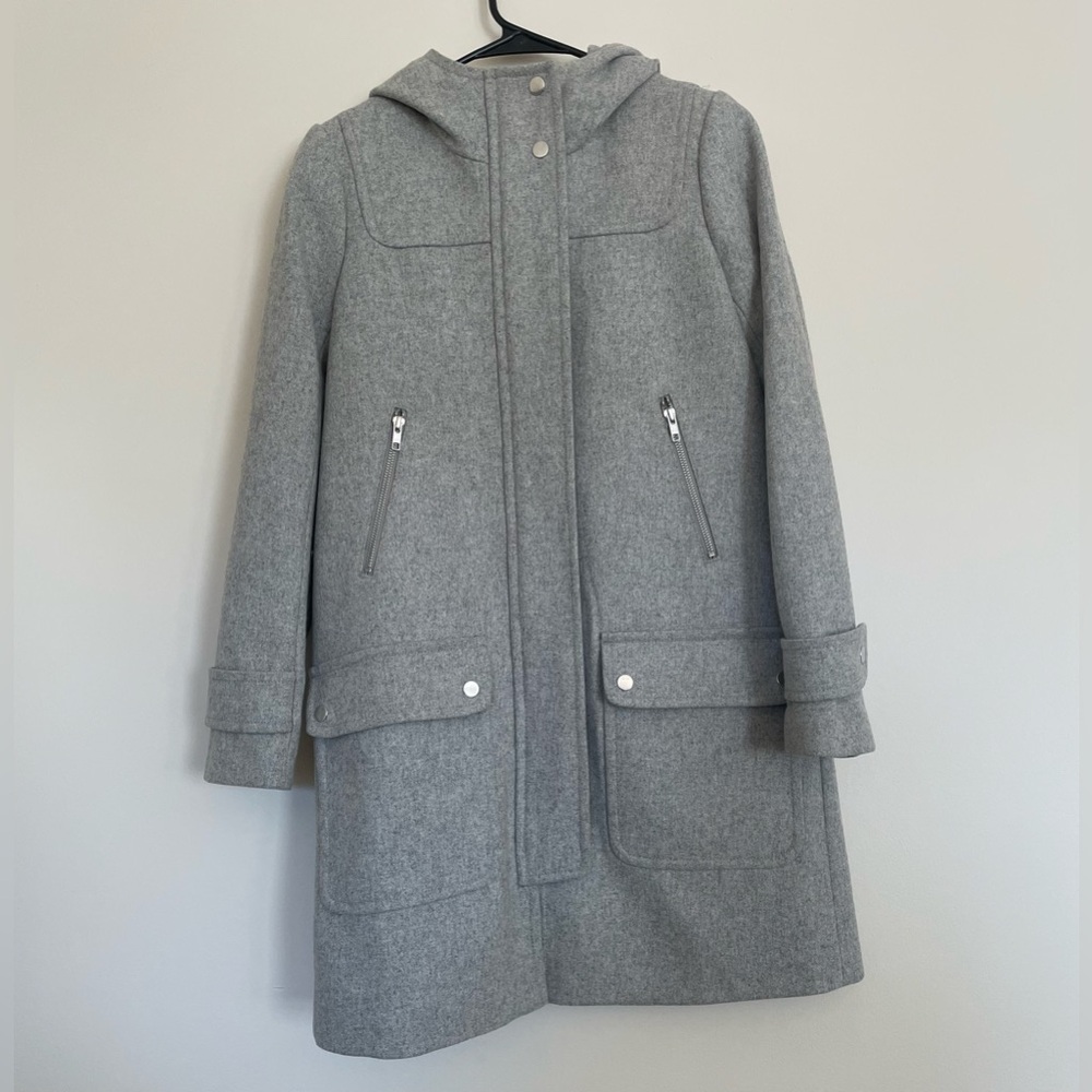J. CREW Wool Melton Duffle Coat HEATHER DOVE CLEAN MODERN CLASSIC size 2
